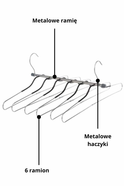 Wieszak na koszule metalowy składany 6w1