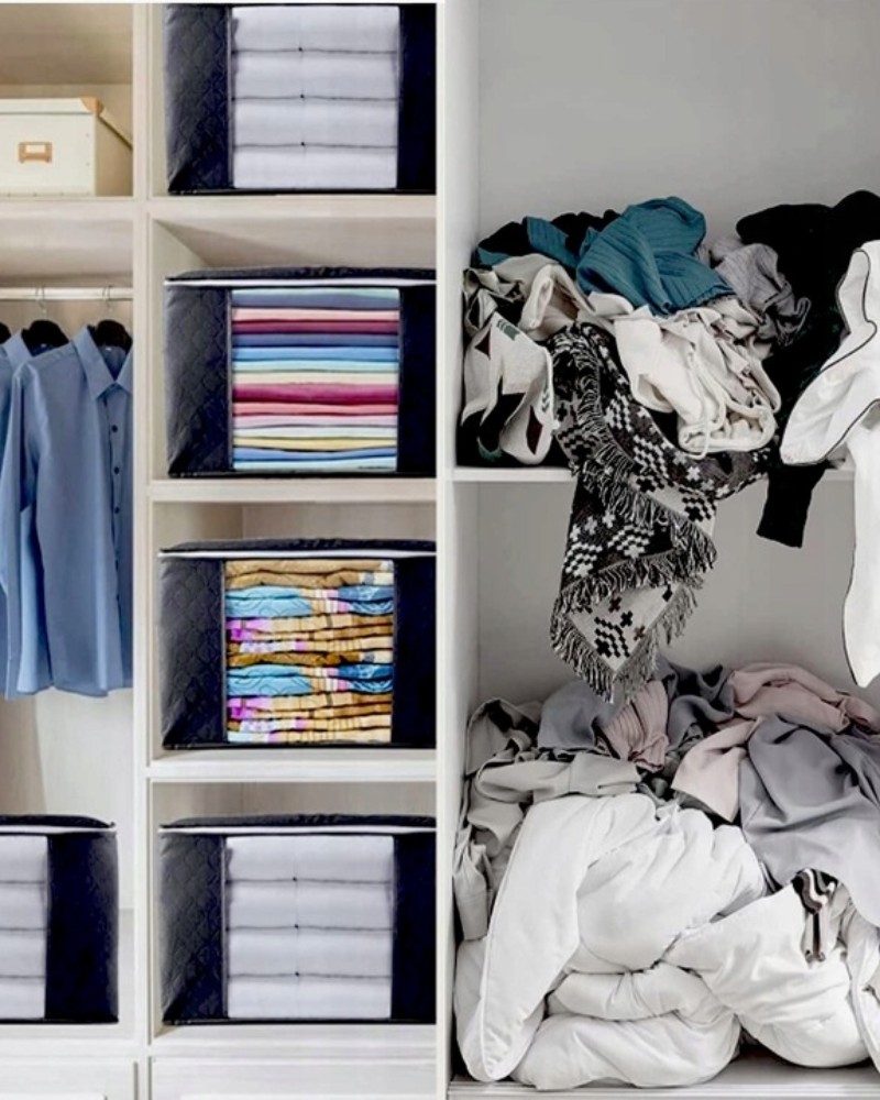 Organizer pojemnik zamykany do przechowywania ubrań kocy pościeli do szaf 35x60