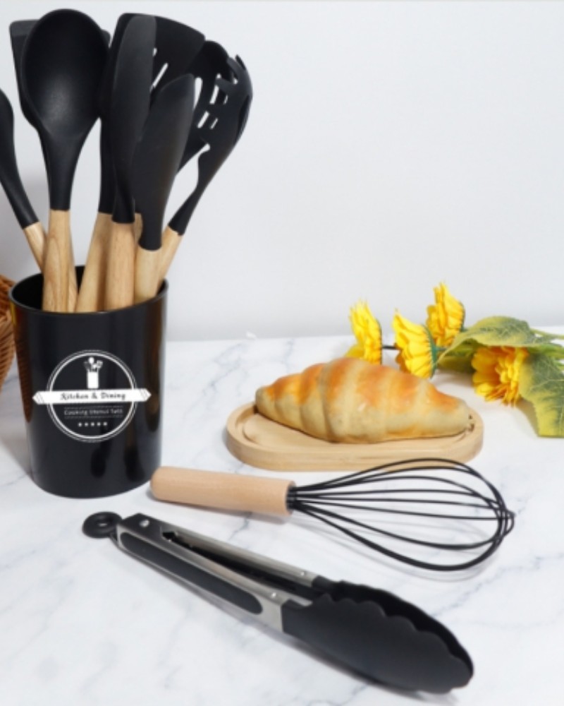 Zestaw przyborów kuchennych 12 elementów silikonowe + stojak