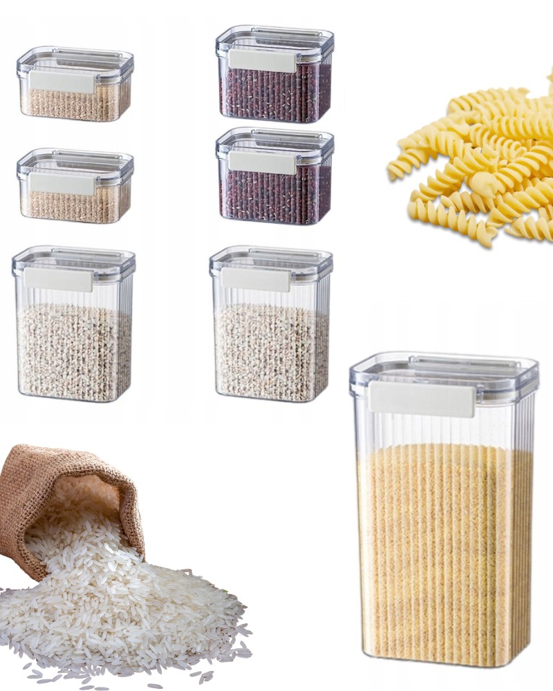 Pojemniki organizery kuchenne na żywność, ryż, kaszę z uszczelką zestaw 7 szt