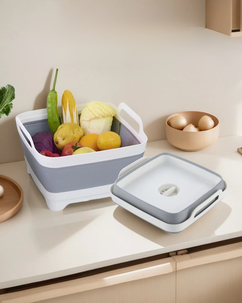 Miska składana silikonowa z korkiem odpływem uchwyt 8 L