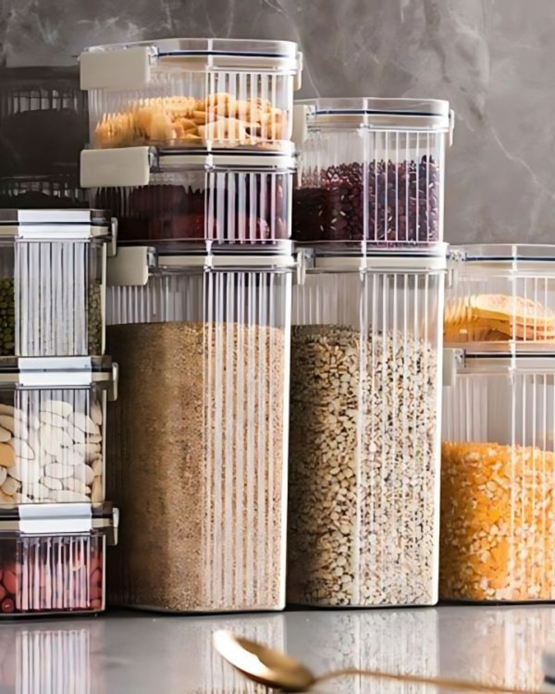 Pojemniki organizery kuchenne na żywność, ryż, kaszę z uszczelką zestaw 7 szt