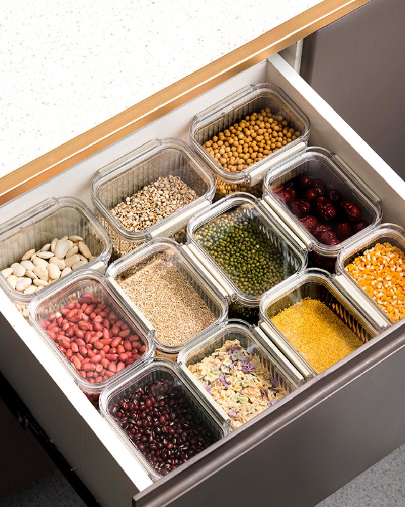 Pojemniki organizery kuchenne na żywność, ryż, kaszę z uszczelką zestaw 7 szt