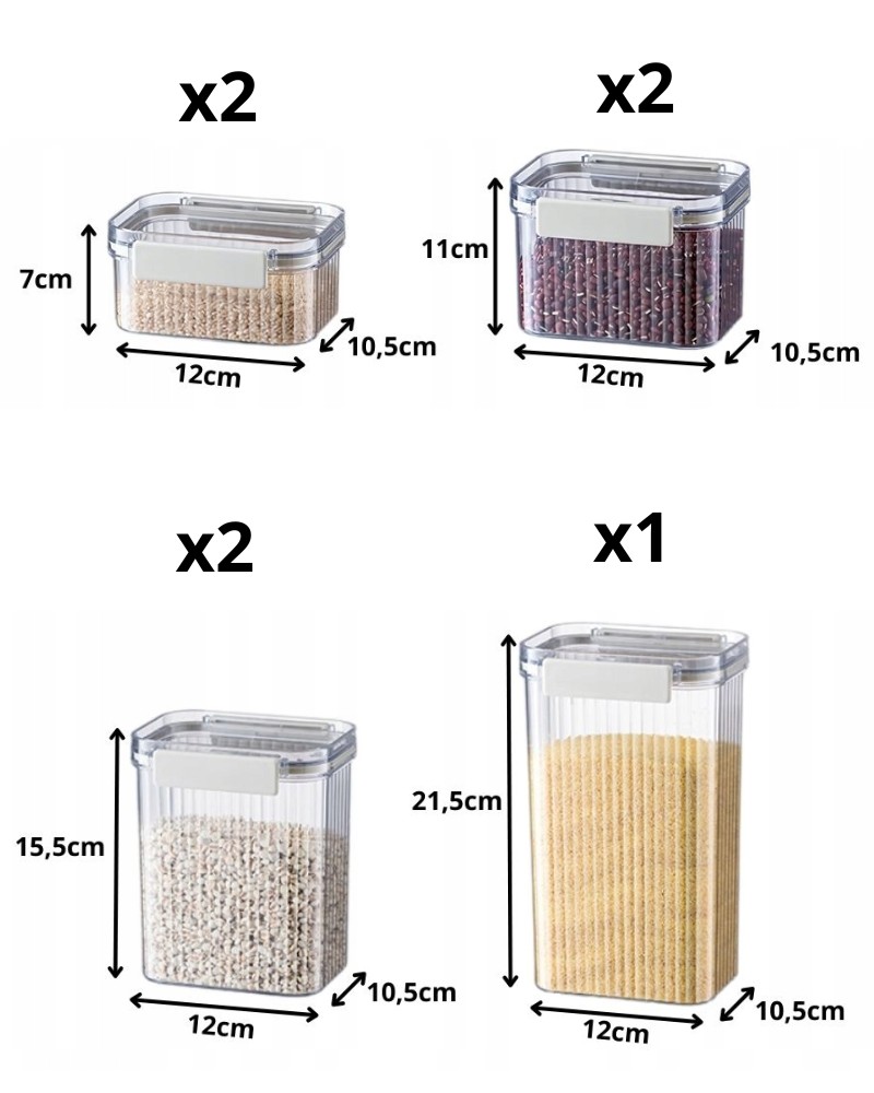 Pojemniki organizery kuchenne na żywność, ryż, kaszę z uszczelką zestaw 7 szt