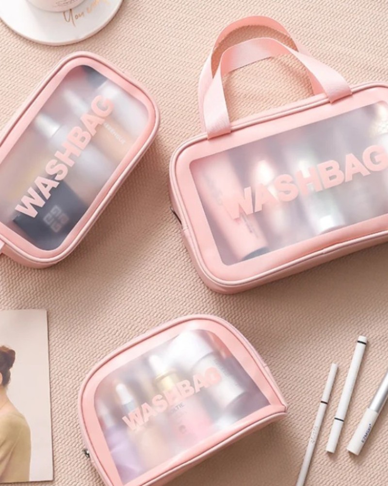 Kosmetyczka Washbag przezroczysta różne rozmiary zestaw 3 sztuki