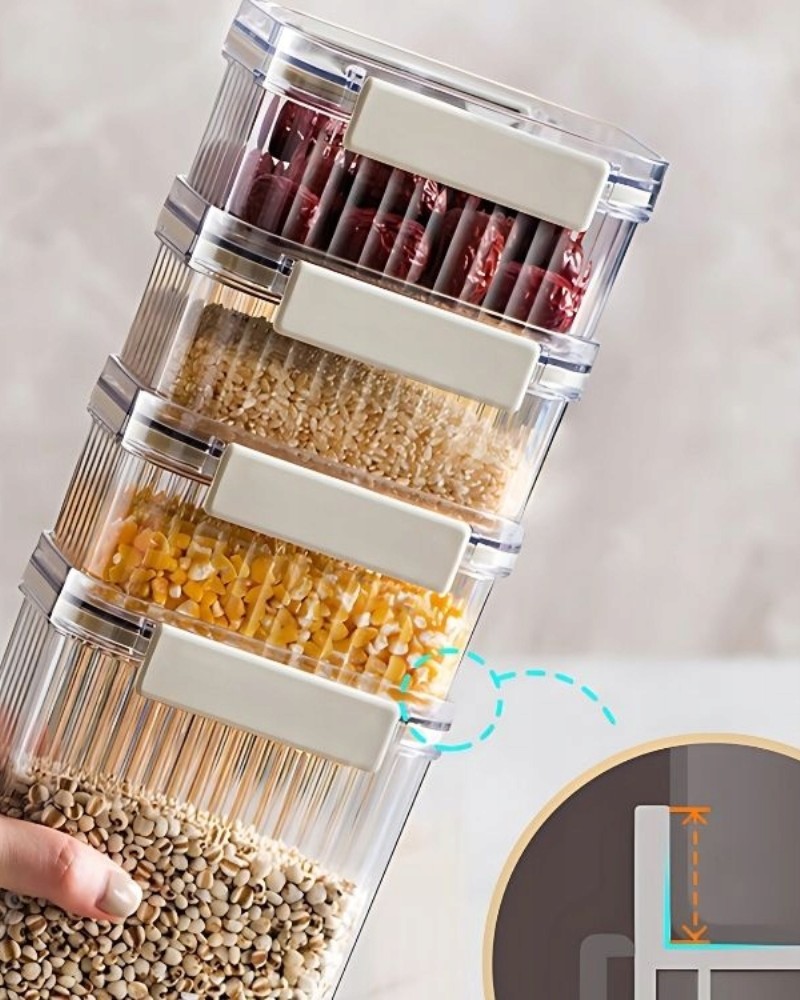 Pojemniki organizery kuchenne na żywność, ryż, kaszę z uszczelką zestaw 7 szt