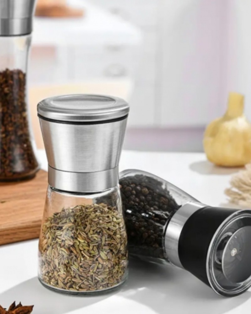 Młynki do soli i pieprzu szklane z pokrywką regulacja mielenia zestaw