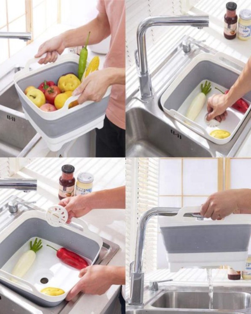 Miska składana silikonowa z korkiem odpływem uchwyt 8 L