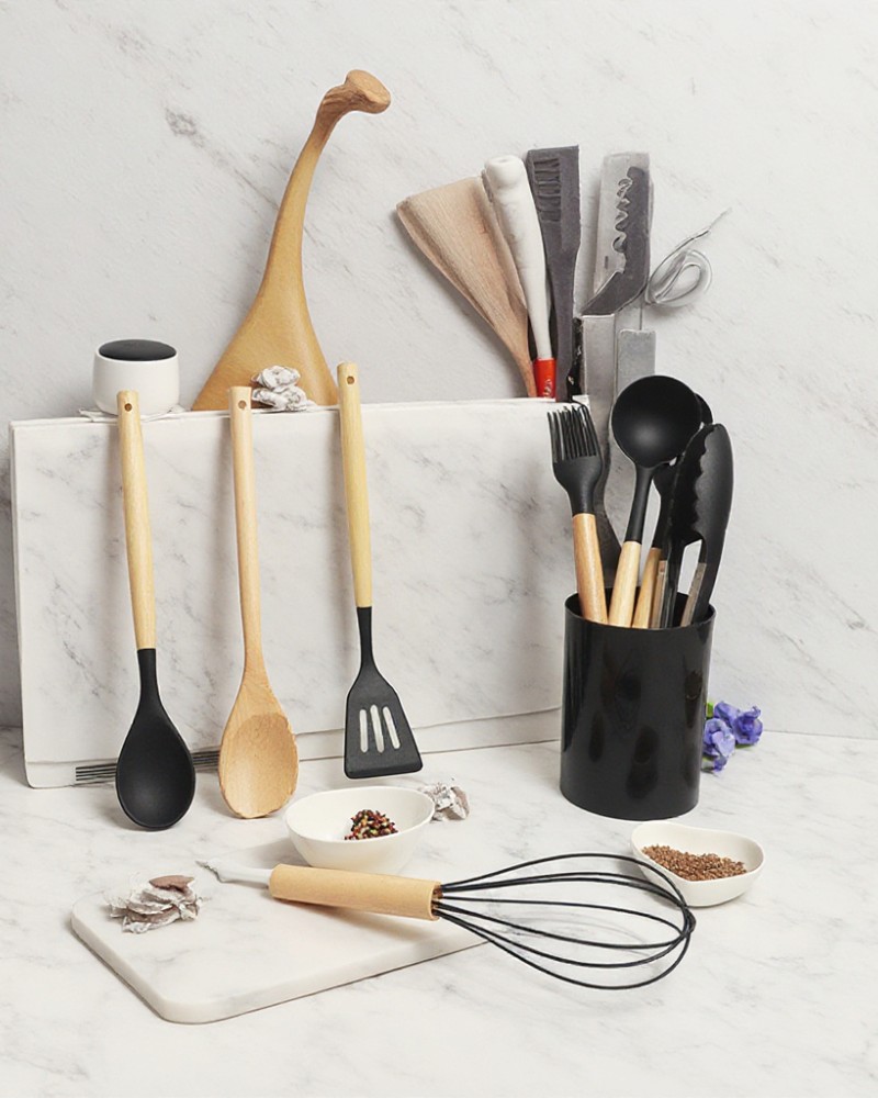 Zestaw przyborów kuchennych 12 elementów silikonowe + stojak