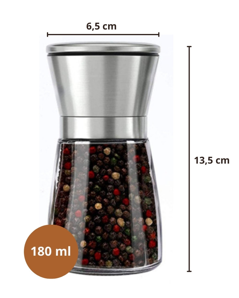 Młynki do soli i pieprzu szklane z pokrywką regulacja mielenia zestaw