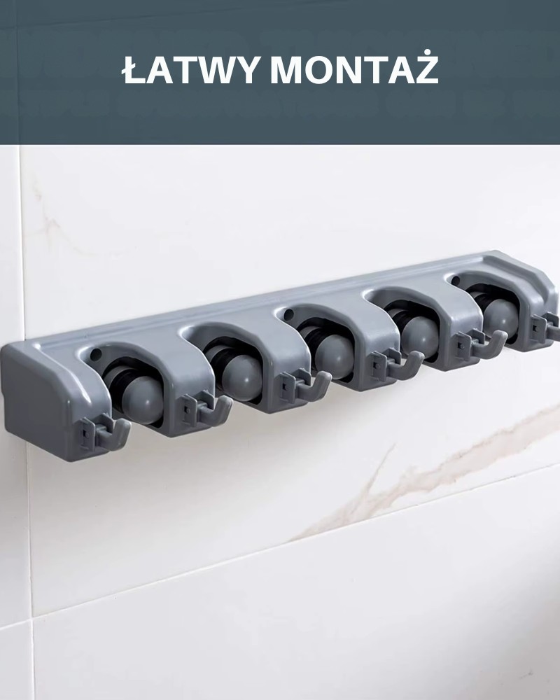 Wieszak ścienny organizer uchwyt na miotły mopy 5 wieszaków + haczyki