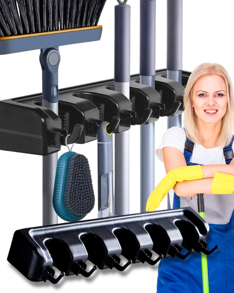 Wieszak ścienny organizer uchwyt na miotły mopy 5 wieszaków + haczyki