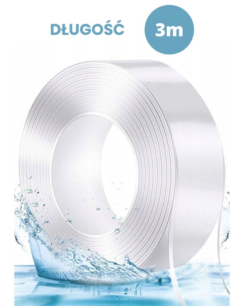 Taśma nano 3m to przezroczysta taśma dwustronna wielokrotnego użytku z żelu nano PU, która nie pozostawia śladów i idealnie mocuje dekoracje bez wiercenia.​
