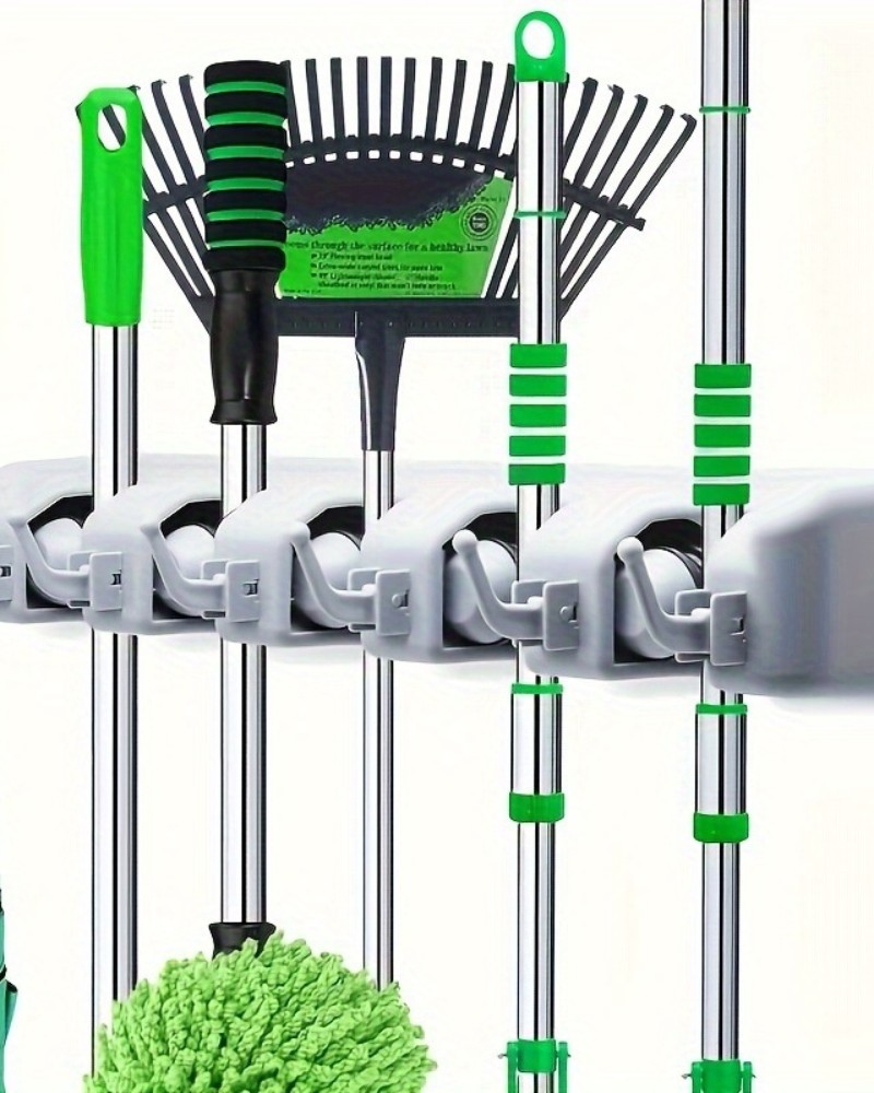 Wieszak ścienny organizer uchwyt na miotły mopy 5 wieszaków + haczyki