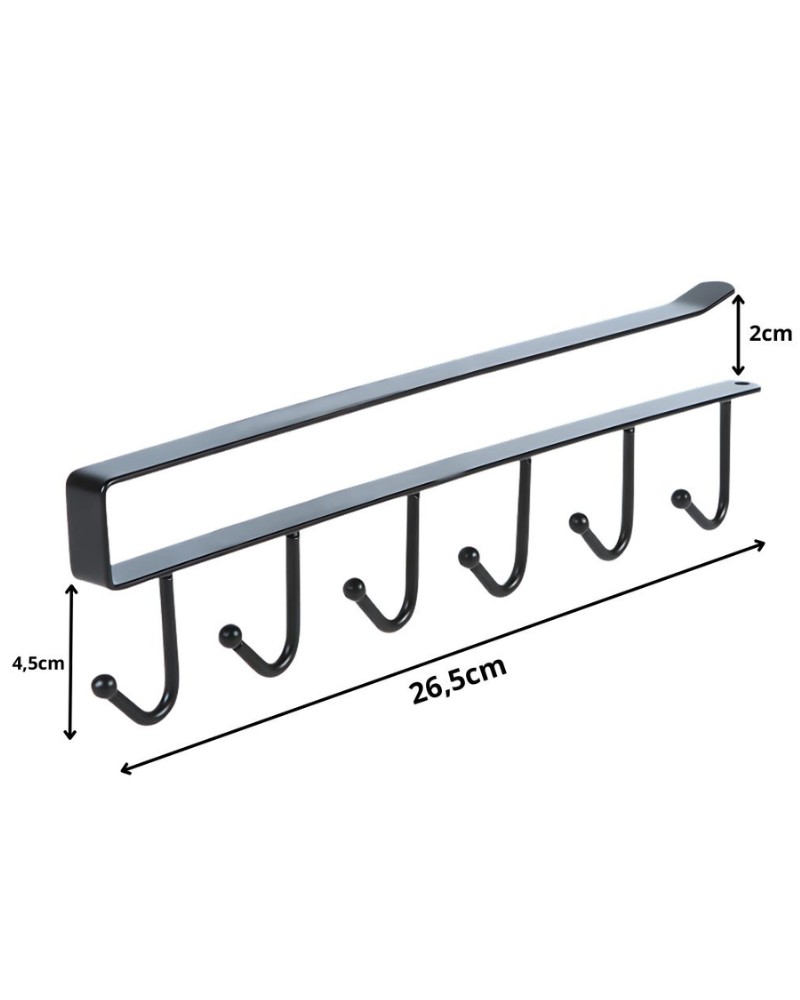 Wieszak kuchenny podwieszany czarny metalowy 6 haków