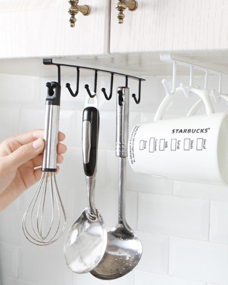 Wieszak kuchenny podwieszany czarny metalowy 6 haków