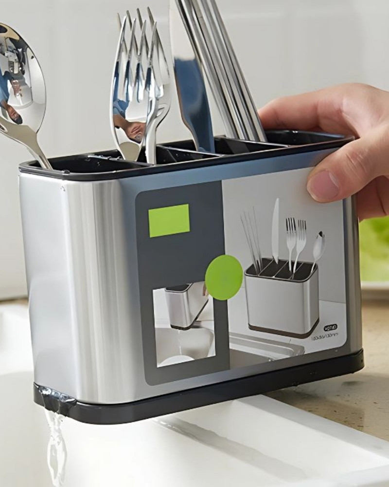 Ociekacz na sztućce stal nierdzewna organizer kuchenny 4 komory tacka