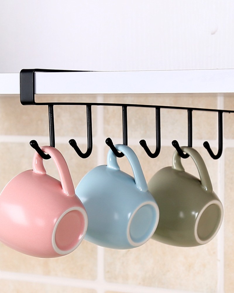 Wieszak kuchenny podwieszany czarny metalowy 6 haków