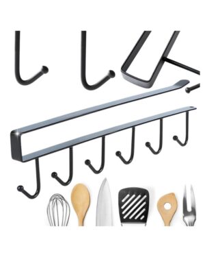 Wieszak kuchenny podwieszany czarny metalowy 6 haków
