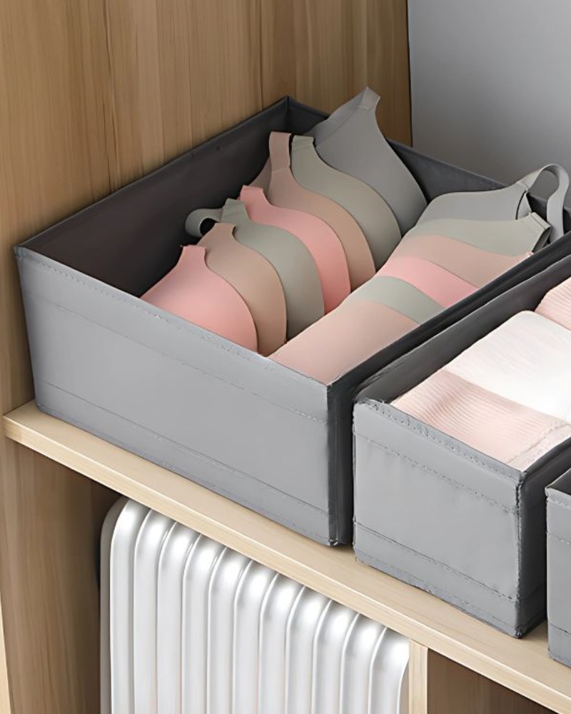 Organizer pojemnik na bieliznę ubrania buty do szuflady szary 28x28