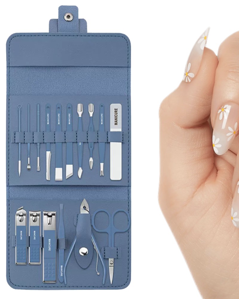 Zestaw do paznokci przybornik manicure pedicure etui cążki 16 elementów