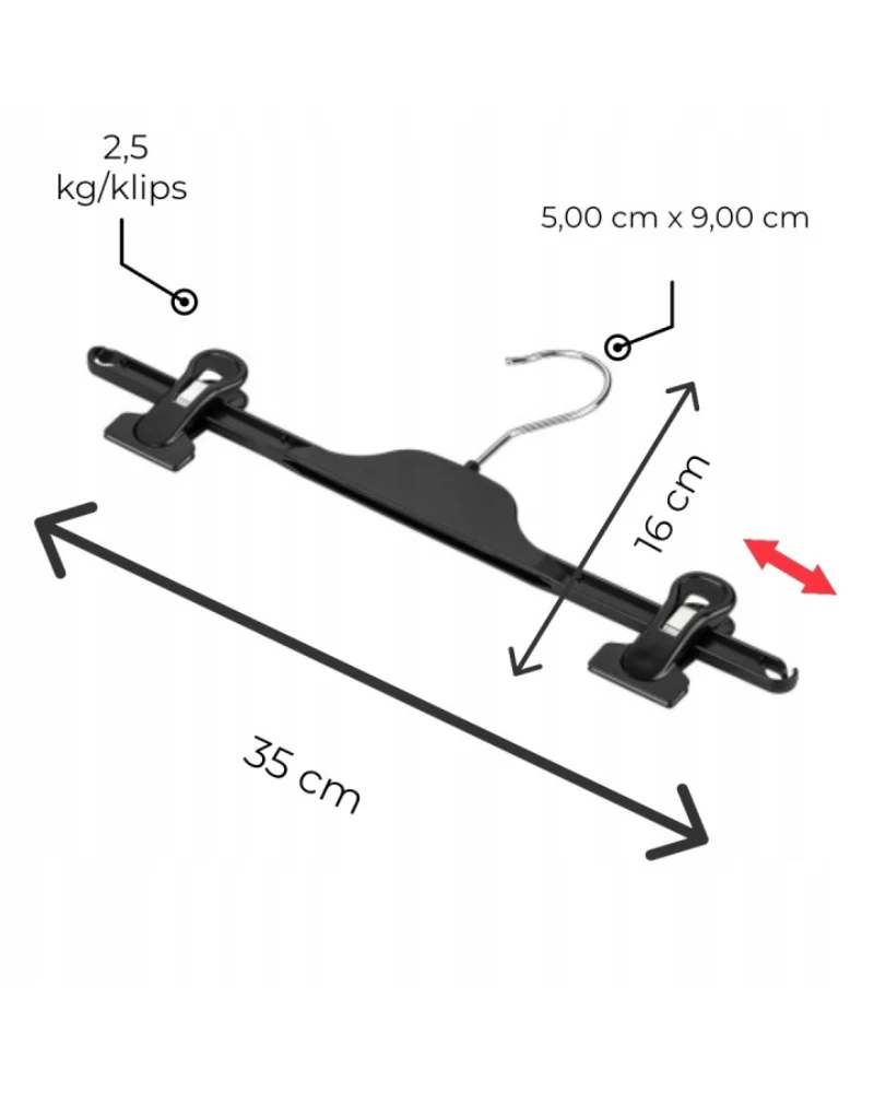 Wieszak na spódnice spodnie z klipsami 35cm regulowany x5 sztuk