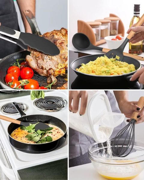 Zestaw przyborów kuchennych 12 elementów silikonowe + stojak