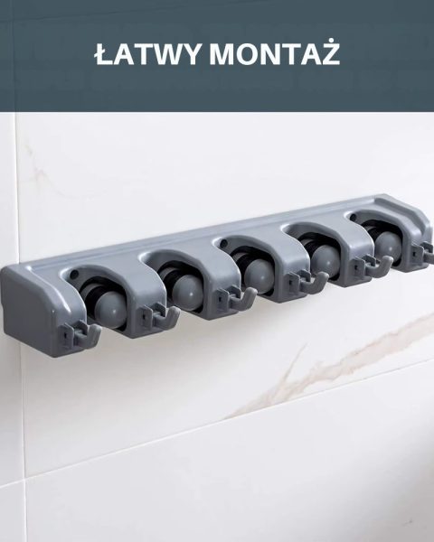 Wieszak ścienny organizer uchwyt na miotły mopy 5 wieszaków + haczyki