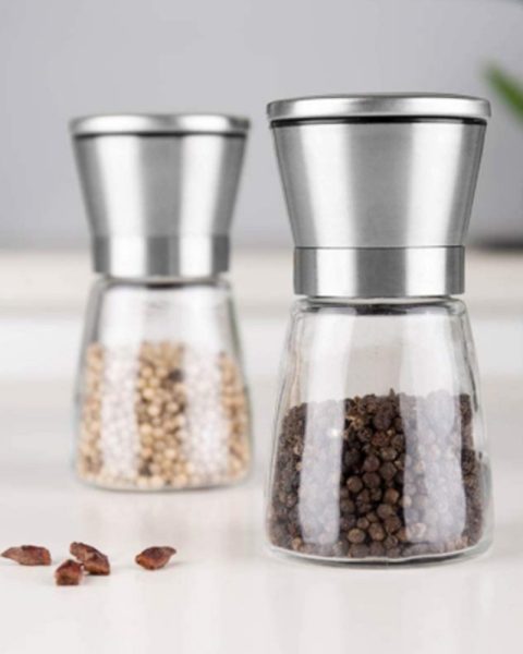 Młynki do soli i pieprzu szklane z pokrywką regulacja mielenia zestaw