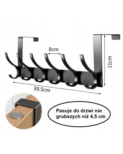 Wieszak na drzwi szafę ręczniki czarny metalowy 12 miejsc