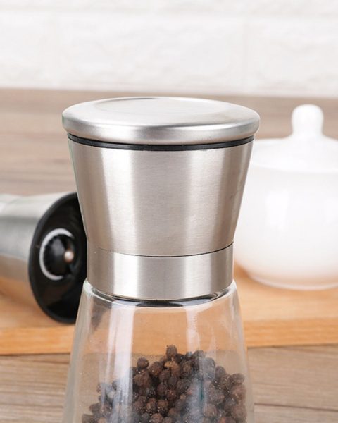 Młynki do soli i pieprzu szklane z pokrywką regulacja mielenia zestaw