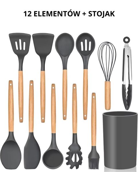 Zestaw przyborów kuchennych 12 elementów silikonowe + stojak