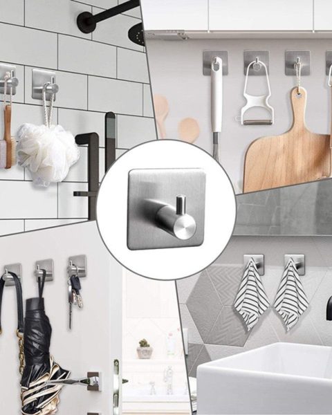 Uchwyty haczyki wieszaki samoprzylepne metalowe 4 szt. bez wiercenia