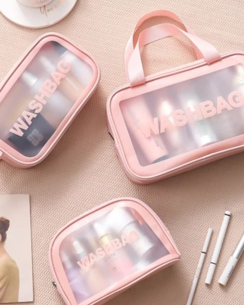 Kosmetyczka Washbag przezroczysta różne rozmiary zestaw 3 sztuki