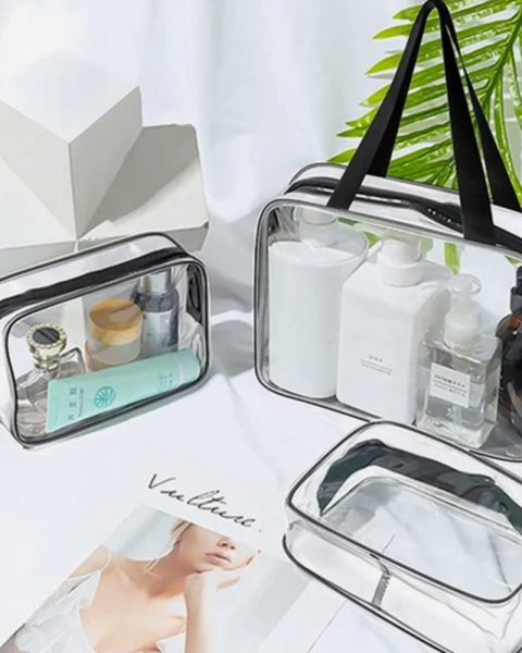 Kosmetyczka przezroczysta organizer na kosmetyki 3w1 podróżna do samolotu