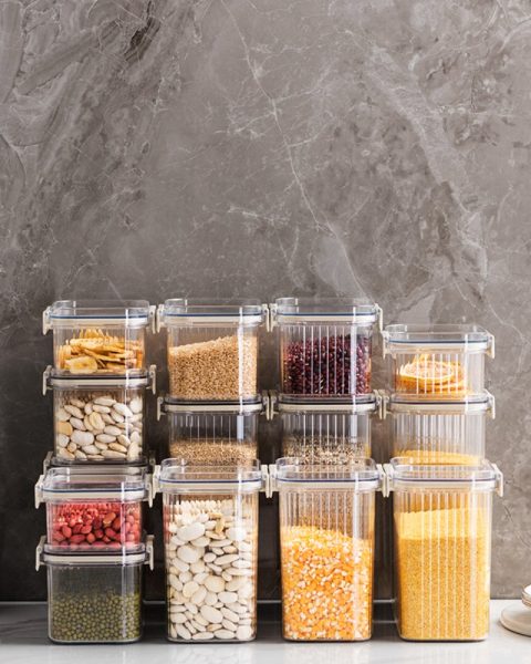 Pojemniki organizery kuchenne na żywność, ryż, kaszę z uszczelką zestaw 7 szt