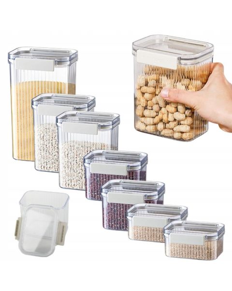 Pojemniki organizery kuchenne na żywność, ryż, kaszę z uszczelką zestaw 7 szt
