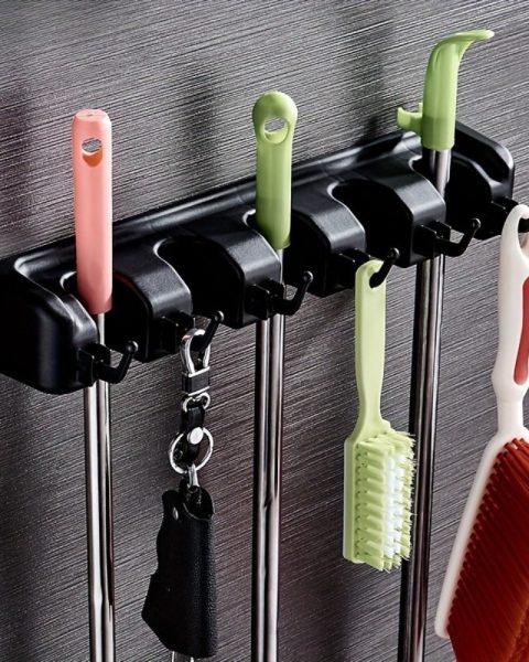 Wieszak ścienny organizer uchwyt na miotły mopy 5 wieszaków + haczyki