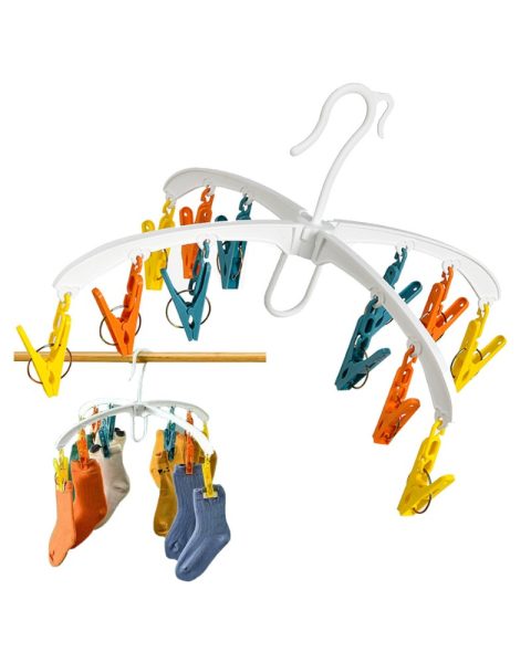 Wieszak suszarka na skarpetki bieliznę ubrania wieszak wisząca 12x klipsy zestaw
