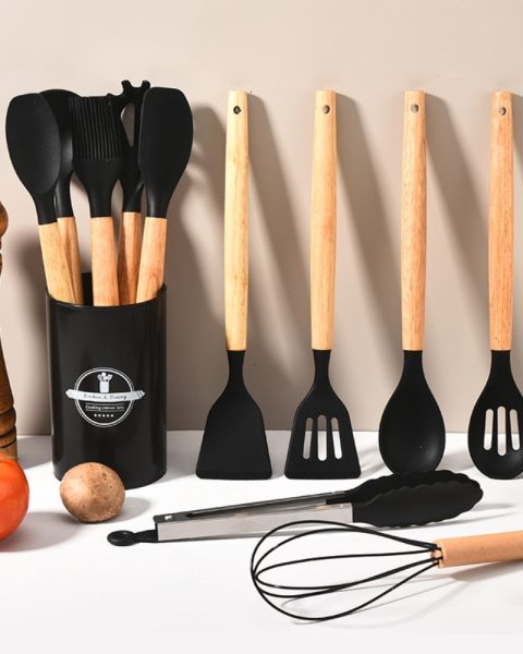 Zestaw przyborów kuchennych 12 elementów silikonowe + stojak