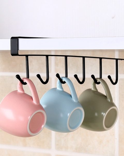 Wieszak kuchenny podwieszany czarny metalowy 6 haków