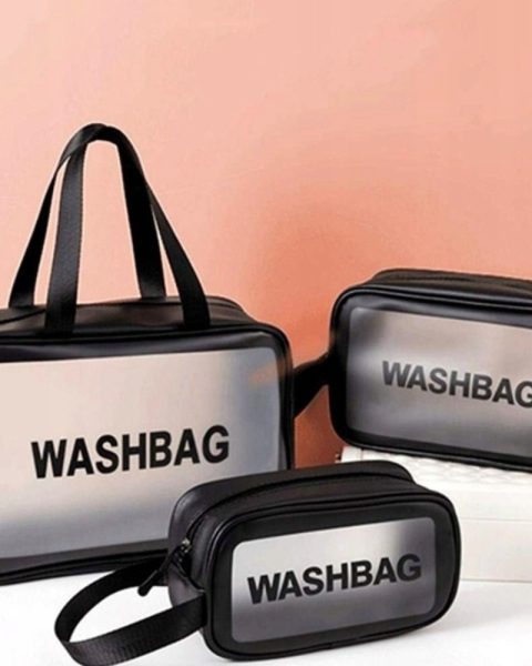 Kosmetyczka Washbag przezroczysta różne rozmiary zestaw 3 sztuki