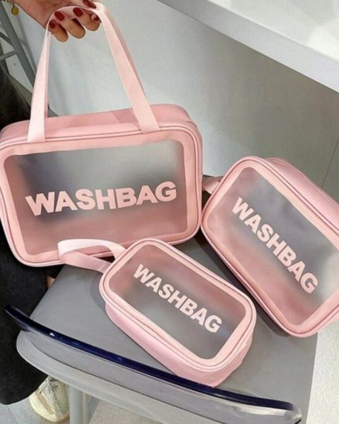 Kosmetyczka Washbag przezroczysta różne rozmiary zestaw 3 sztuki