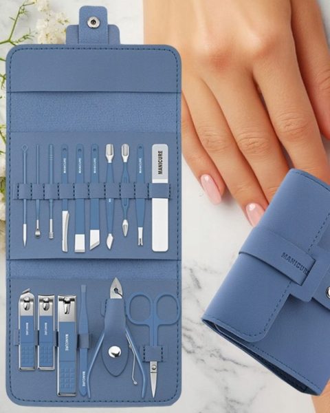 Zestaw do paznokci przybornik manicure pedicure etui cążki 16 elementów
