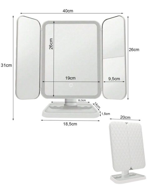 Lusterko kosmetyczne do makijażu premium podświetlane LED rozkładane