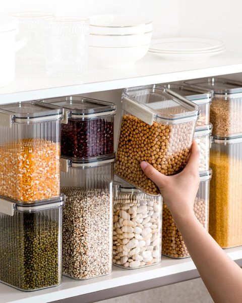 Pojemniki organizery kuchenne na żywność, ryż, kaszę z uszczelką zestaw 7 szt